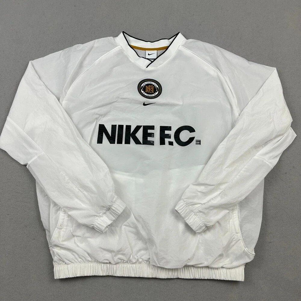 Nike Pullover Men Large White F.C. Football Club Soccer Center Swoosh Jacket L